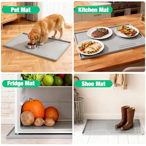 Aisslro Under Sink Mat 28" X 19", Waterproof Silicone Under Sink Mats for Kitchen, Anti-Leak Shelf Liner & Cabinet Protector with Raised Edge, [BPA Free] Bathroom Tray Home Organizer, Grey | BPA-Free Raised-Edge Cabinet Protector & Leak Tray for Bathroom