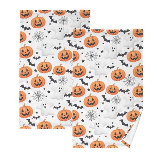 ALAZA Halloween Ghost Pumpkin Hand Towels for Bathroom Set of 2 Fingertip Towels Face Towels,Cotton Soft Absorbent Bath Towels Halloween Hand Bath Towel 16x28in - color: Halloween Ghost Pumpkin