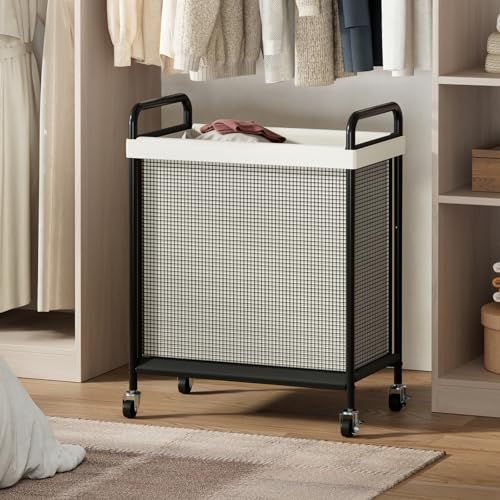 WOWLIVE Rolling Laundry Hamper with Wheels, 90L Laundry Basket | Laundry Sorter with Metal Handle and Removable Bag, Large Clothes Hamper for Laundry Room, Bathroom and Dorm, Beige - size: 1-Section