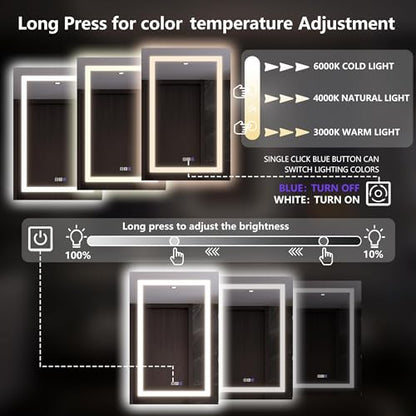 Luxury LED Lighted Medicine Cabinet with Mirror Dimmable, Defogging, 24 inch Commercial Medicine Cabinet, Outlets for Apartments, Hotel, Left Hinge - size: 24"W x 36"H Left