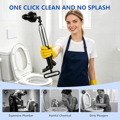 Toilet Plunger, High Pressure Toilet Plunger, Air Drain Blaster with Visual Barometer, Stainless Steel Drain Clog Remover Heavy Duty Plunger for Bathroom,Toilet, Kitchen, Floor Drain