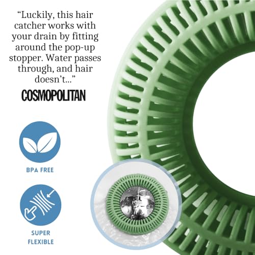 TubRing Pop-Up Drain Protector & Strainer Silicone Hair Catcher, Sage Green | Easy snap-in design fits around bathtub stoppers. Customizable utility guard for clog prevention. Fits 1.85"- 2.16" drains. - color: Sage Green