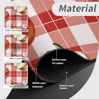 Kitchen Sink Splash Guard，Apple-on a checkered Faucet Mat Sink Gadgets-Super Absorbent Fast Drying Mat Drip Catcher for Kitchen, Bathroom,Sink Mat, Dish Drying Mat, Bathroom(15" X 5.5" ) - color: Apple-on a checkered