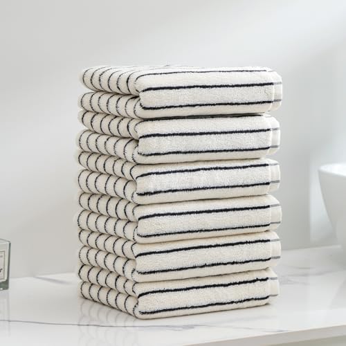 6 Piece Black and White Striped Hand Towels,100% Cotton Bathroom Towels Ultra Soft and Highly Absorbent Hand Towels for Bathroom Kitchen, Showering, Spa, Gym,Hotel (13” x 29”) - color: White