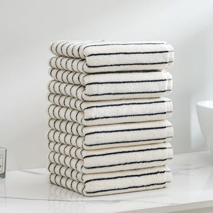 6 Piece Black and White Striped Hand Towels,100% Cotton Bathroom Towels Ultra Soft and Highly Absorbent Hand Towels for Bathroom Kitchen, Showering, Spa, Gym,Hotel (13” x 29”) - color: White