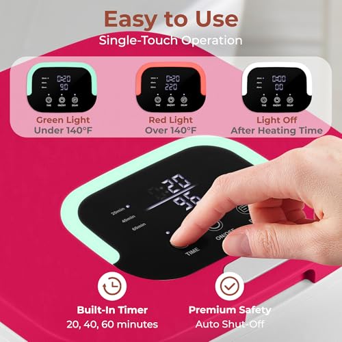 SereneLife Towel Warmer Bucket - Compact 23L Bathroom Towel Heater with Essential Oils Disc Holder, Adjustable Timer, Auto Shut-Off, Power Cord Storage & LED Display, Fits 2 Oversized Towels (Pink)
