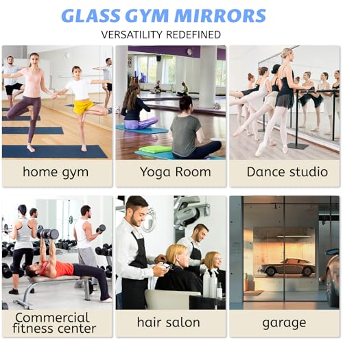 Gym Mirror 3 PCS 48 x 24 Inch (Each) | Tempered Glass Frameless,Large workout Mirror for Home Gym, Bedroom,Garage, Yoga, Dance - size: 48 x 24 Inches Each (3-Pack)