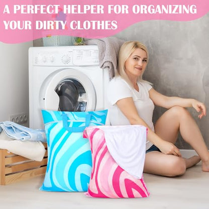 2 Pcs Large Travel Laundry Bags - Waterproof with Handle, Washable Dirty Clothes Bags for Travel, Wet & Dry Bag, Bathing Suit & Gym Clothes Laundry, Swimming Pool & College Dorm - color: Abstract Wavy