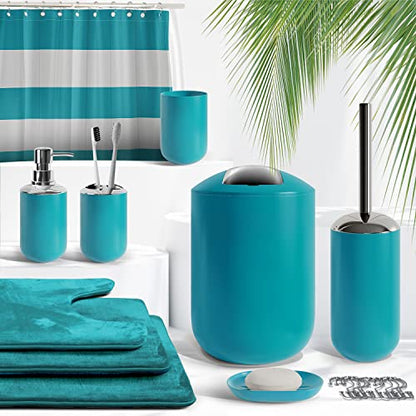 Clara Clark Bathroom Set - Teal Bathroom Accessories Set, Bathroom Sets with Shower Curtain and Rugs, 23PC Shower Curtain Set with Liner, Soap Dispenser, Soap Dish, Toilet Brush Holder, and Trash Can - color: Teal, size: Complete Set + Bath Rugs