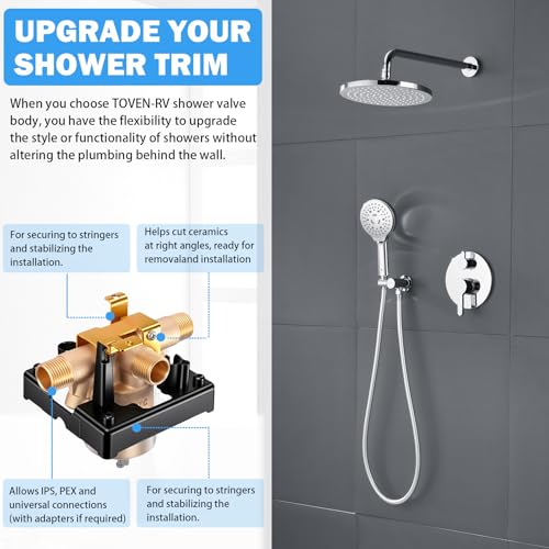 TOVEN-RV R10000-UNWSHF High-Flow Shower Valve Body with Stops | Compatible With Delta MultiChoice 13/14, 17 And 17T Trim Kits; 3-Port Shower-Only Design; 1/2-Inch Inlets - style: R10000-UNWSHF