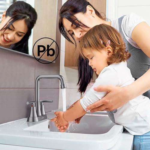 Brushed Grey 4 inch Centerset Bathroom Faucet for Sink 2-3 Hole | Bathroom Sink Faucet with Pop-up Drain and Supply Lines, Stainless Steel 2-Handle Centerset Faucet for Vanity RV Restroom - color: Brushed Grey
