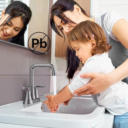 Brushed Grey 4 inch Centerset Bathroom Faucet for Sink 2-3 Hole | Bathroom Sink Faucet with Pop-up Drain and Supply Lines, Stainless Steel 2-Handle Centerset Faucet for Vanity RV Restroom - color: Brushed Grey