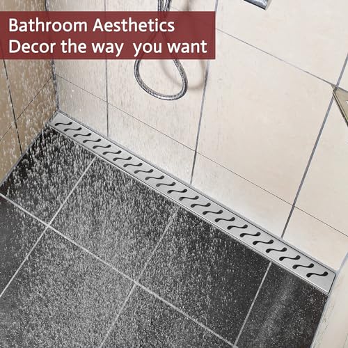 Linear Shower Drain, 24 inch Brushed Nickel | Including Hair Catcher and Removable Grate, 304 Stainless Steel, Easy to Install and Clean (Drain Base Not Included) - color: Brushed Nickel, size: 24 inch