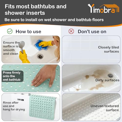 Yimobra Bathtub Mat Non Slip, 34.5"X15.5" Long Shower Mat for Inside Shower, Machine Washable Bath Mat with Drain Holes & Strong Suction Cups, Soft on Feet, Bathroom Essentials, Light Green - color: Light Green, size: 34.5 X 15.5 Inch