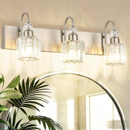 Ralbay Brushed Nickel Vanity Light for Bathroom Crystal 3-Light Modern Bathroom Light Fixtures - color: Round-Brushed Nickel, size: 3-light