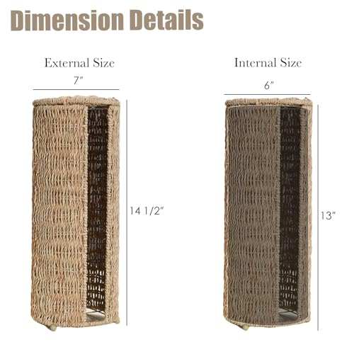 PINXIURY Seagrass Toilet Paper Holder with Storage, 3 Rolls of Wicker Toilet Paper Holder for Bathroom and Under Sink, Handmade Woven Toilet Paper Rolls Holder Stand - color: Natural Seagrass
