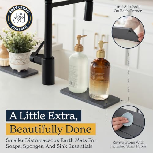 Oleex 3-Pack Stone Dish Drying Mat Set Includes 1 Large 24”x16” & 2 Small 4”x9” for Kitchen Counter-Collapsible Diatomaceous Earth Pad Absorbs Water & Dries Dishes Fast, Non-slip, Odor-Resistant Mats - color: Dark Gray