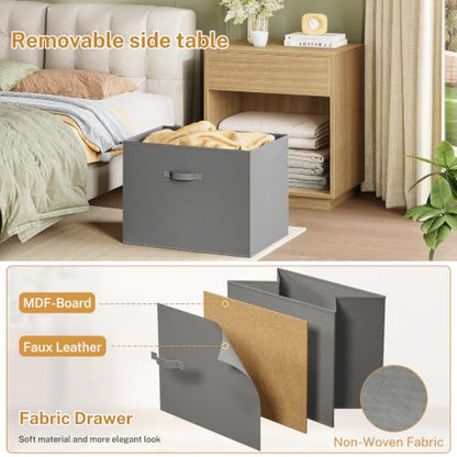 Night Stand with Drawer, Nightstand with Metal Slide, Nightstands Bedside Table with Removable Fabric Drawer, Night Stands for Small Space, Bedroom, Natural - color: Unbzx033r-zf