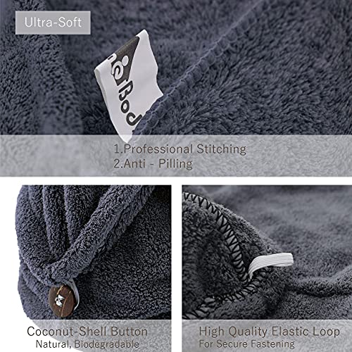 myHomeBody Hair Towel Wrap, Quick Drying Turban, Absorbent Cap – Blue | Hair Turban Towel for wet hair, Ultra Soft Charcoal Fiber Cap, Towel Head Wrap for bathing with Coconut Shell Button - color: Midnight Blue