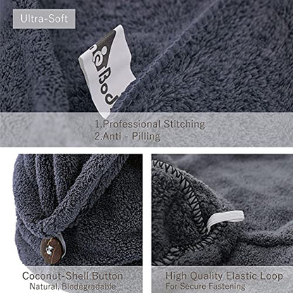 myHomeBody Hair Towel Wrap, Quick Drying Turban, Absorbent Cap – Blue | Hair Turban Towel for wet hair, Ultra Soft Charcoal Fiber Cap, Towel Head Wrap for bathing with Coconut Shell Button - color: Midnight Blue