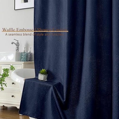 Extra Long Navy Blue Shower Curtain 96 Inch Long 1 Piece, Waffle Embossed Textured Fabric Shower Curtain for Bathroom Large Hotel, Water Resistant, Machine Washable, 72Wx96L Inches - color: Navy Blue, size: 72"W x 96"L (Pack of 1)