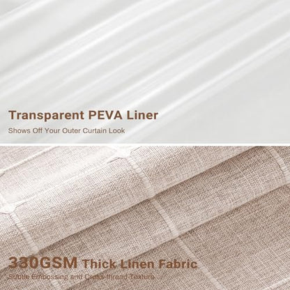 3-in-1 Long Boho Linen Fabric Shower Curtain with Liner, 72x84, Taupe | Long Size, 330GSM Linen Blend, Waterproof Clear PEVA Liner, Heavy Duty Cloth, 12 Hooks, Rustic Bohemian, Machine Washable - color: Taupe With Liner, size: 72"W x 84"L (Pack of 1)