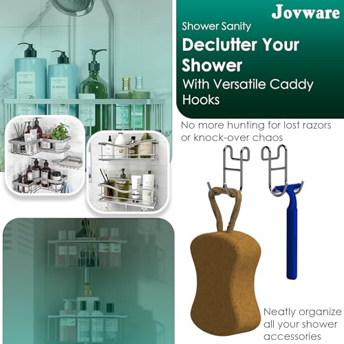 Shower Caddy Hooks, Razor Hanger for Shelf and Loofah (Silver - 2 Open) - color: Silver - 2 Open