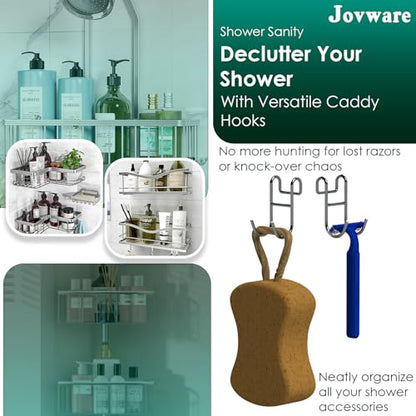 Shower Caddy Hooks, Razor Hanger for Shelf and Loofah (Silver - 2 Open) - color: Silver - 2 Open