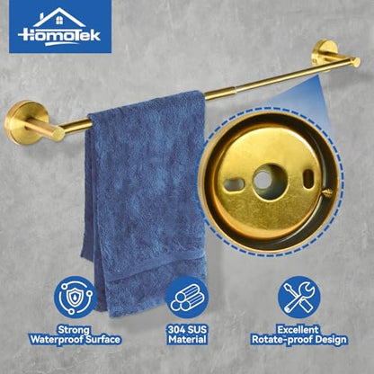 Adjustable Towel Bar, HOMOTEK Economical Bathroom Towel Holder Rod from 12 Inch to 22 Inch Single Towel Racks, Wall Mount Towel Rail, Towel Hanger Hook for Kitchen(1 Pack Gold) - color: Gold, size: 1 Pack