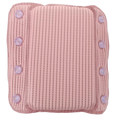 Non-Slip Doublewing Bath Pillow with 8 Strong Suction Cups, PVC Material Quick-Dry Bathtub Cushion Head and Neck Support for Bathroom and Spa Use, Soft Pink Design for Women
