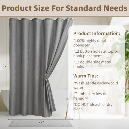 Siiluminisoy Shower Curtain and Liner Set, Waffle Shower Curtain Set with 12 Stainless Steel Hooks, Waterproof Luxury Fabric Shower Curtains for Bathroom and Hotel, Grey, 72" W x 72" H - color: Grey, size: 72"W x 72"L (Pack of 1)