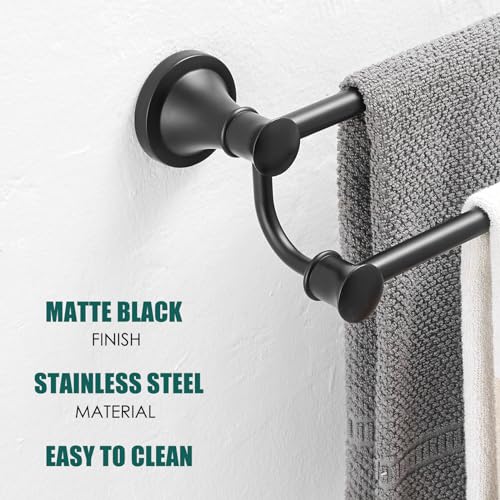 Hoimpro Double Towel Bar Towel Rack for Bathroom Holder Wall Mounted Black | Adjustable 16-26 In,Matte Black Wall Mounted, Stainless Steel, Rustproof, Towel Bar Rod Hanger Hardware Accessories Hotel - color: Black