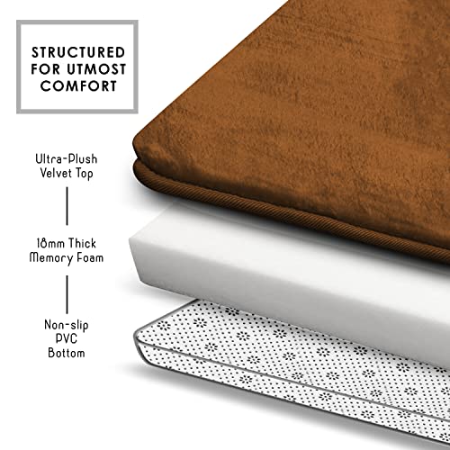 Clara Clark 3 Piece Bathroom Rugs Bath Mat Set, Velvet Memory Foam Bath Mats for Bathroom - Non-Slip, PVC Backing Bath Rugs, Washable - Dries Quickly, Brown - color: Brown