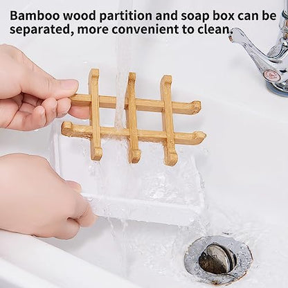 Bamboo Soap Dishes for Shower Wooden Soap Bar Holder for Bathroom Soap Tray Easy to Clean, Durable and with Non-Slip Pads(Two White Squares) - color: Two White Squares