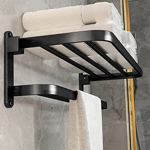 BOZWELL Bathroom Lavatory Towel Rack with Two Towel Bars,24-Inch Towel Holder with Shelf BZ205-A (Matte Black) - color: Matte Black, size: 24 inch (60 cm)