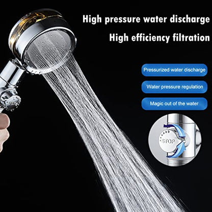 CWPW High Pressure filtered Shower Head Hydro Jet Handheld Turbo Fan Shower | ON/OFF Switch,Reduces Dry Itchy Skin,79" Hose,Bracket,4 PP Filters,Bath Loofah,360° Rotatable,Built-in Power Wash
