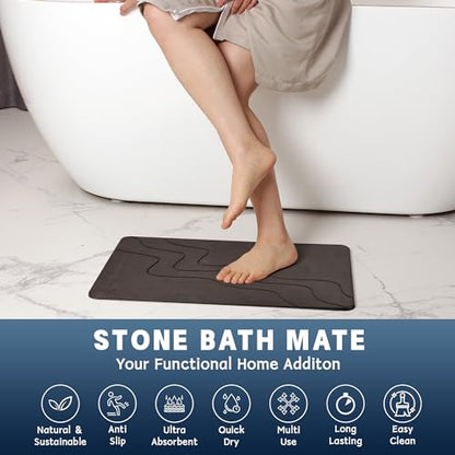 2 Pack Stone Bath Mat-Diatomaceous Earth Bath Mat Fast-Drying Stone Drying Mat Super Absorbent Diatomite Mats for Bathroom, Dish Drying, Bathtub (Grey Wave+Heart Rhythm) - color: Grey Wave+heart Rhythm-24*16