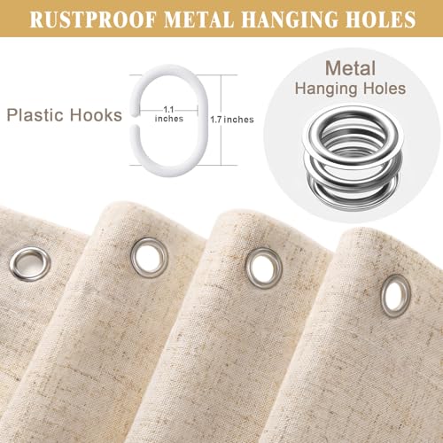 Linen Shower Curtain Beige Boho Cream Natural Cloth 54" W x 72" L | Linen Fabric, Boho Farmhouse, Woven Texture, Natural Cloth, Elegant Drape, Washable, Shower Curtain for Bathroom Bathtub - color: Linen-beige, size: 54"W x 72"L