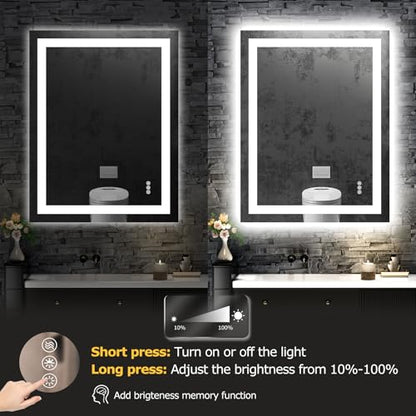 Hivone 28"X36" LED Bathroom Mirror with Lights, Anti-Fog, Dimmable, Backlit + Front Lit, Smart Bathroom Vanity Mirror, Memory Function, Shatterproof, Tempered Glass (Horizontal/Vertical) - size: 28"L x 36"W