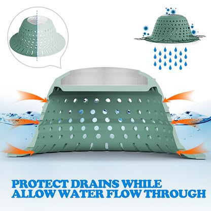 Bathtub Drain Strainer Silicone Bathroom Stopper Fixture Accessories | Gray Green 2-Pack White Collapsible Shower Drain Hair Catcher for Pop Up Tubs, Traps Hair Before Clogs, Easy To Clean - color: Gray Green
