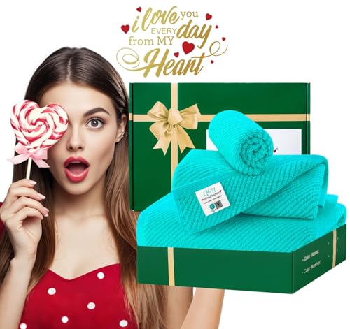 VOOVA & MOVAS 3PC Towel Set, 100% Cotton, Turquoise | 1 Large Bath 30x56 In,1 Soft Hand 18x28 In,1 Absorbent Washcloth 13x13 In, Quick Dry, Thick, With Hanging Loops - color: Turquoise, size: 3 PC Bathroom Towel Set