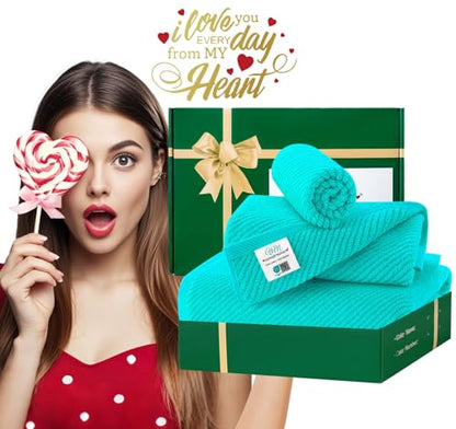 VOOVA & MOVAS 3PC Towel Set, 100% Cotton, Turquoise | 1 Large Bath 30x56 In,1 Soft Hand 18x28 In,1 Absorbent Washcloth 13x13 In, Quick Dry, Thick, With Hanging Loops - color: Turquoise, size: 3 PC Bathroom Towel Set