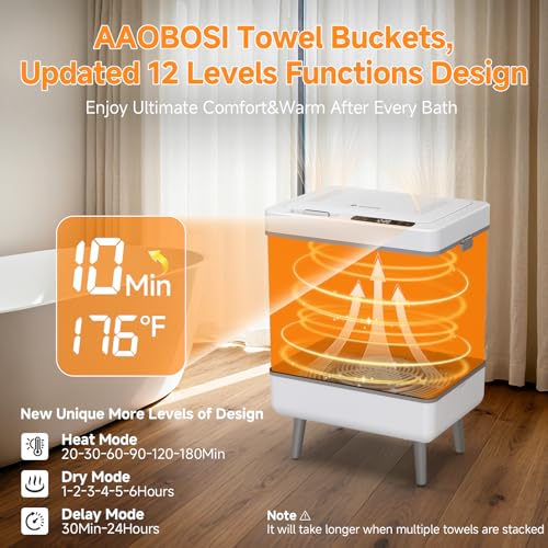AAOBOSI Towel Warmer,4 in 1 Heating-Drying-Delaying-Foldable 35L Quick Heating Towel Warmers Portable Towel Heater Dryer for Bathrooms,Spas,12 Level Timer&Auto Shut Off,Great Gift for Loved Ones
