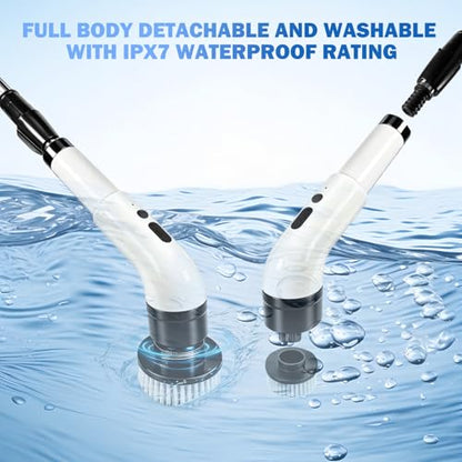 Electric Spin Scrubber, Cordless Shower Scrubber with 9 Scrub Brushes, 2 Speed & Battery Level Display, Adjustable Extension Handle Power Scrubber for Bathroom Tile Tub Floor