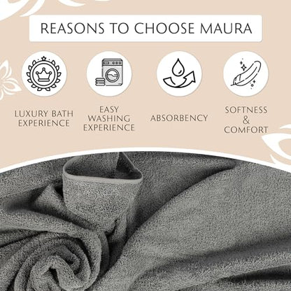 MAURA Grey Extra Large Turkish Cotton Luxury Bath Towels Set of 4. Ultra-Soft, Thick & Plush Towels for Bathroom - Space Gray - color: Space Gray, size: Bath Towel (4-Pack)