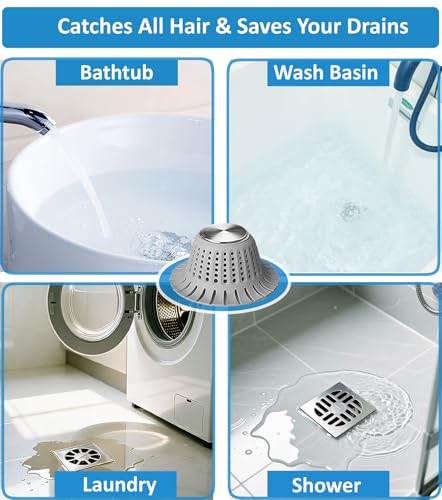 Hair Catcher Shower Drain,Bathtub Drain Hair Catcher, Covering Bathroom Sink Drain Strainer, Bathtub Protector for Pop-Up & Flat Bath Tub Drain Stoppers,Hair Trap for Shower Drain Effectively (Grey)