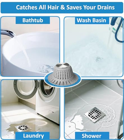 Hair Catcher Shower Drain,Bathtub Drain Hair Catcher, Covering Bathroom Sink Drain Strainer, Bathtub Protector for Pop-Up & Flat Bath Tub Drain Stoppers,Hair Trap for Shower Drain Effectively (Grey)