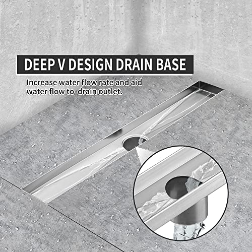 Linear Shower Drain 32 Inch, Brushed Nickel 304 Stainless Steel Rectangular Shower Drain, 51L/Min Fast Drainage Floor Linear Drain, US Standard CUPC Certified, Brushed Silver, SD-108-32S - color: Brushed Silver, size: 32 Inch