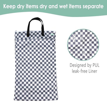 wegreeco Reusable Hanging Wet Dry Cloth Diaper Bag (Checkerboard Grey) - color: Checkerboard Grey