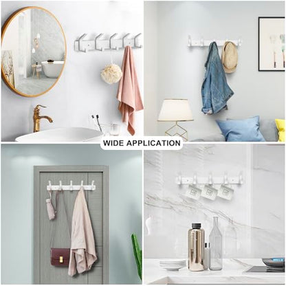 Coat Rack Wall Mounted,5 Coat Hooks for Hanging Coats,Heavy Duty Metal Double Hook Rack Hook Rail,Coat Rack with Hooks,Wall Mount Coat Hanger for Hat Towel Purse Robes,2Pack (White, 5 Hooks) - color: White2
